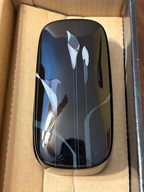 Mikasa Black Glass Floral Covered Dish with Silver Accents *New, never used